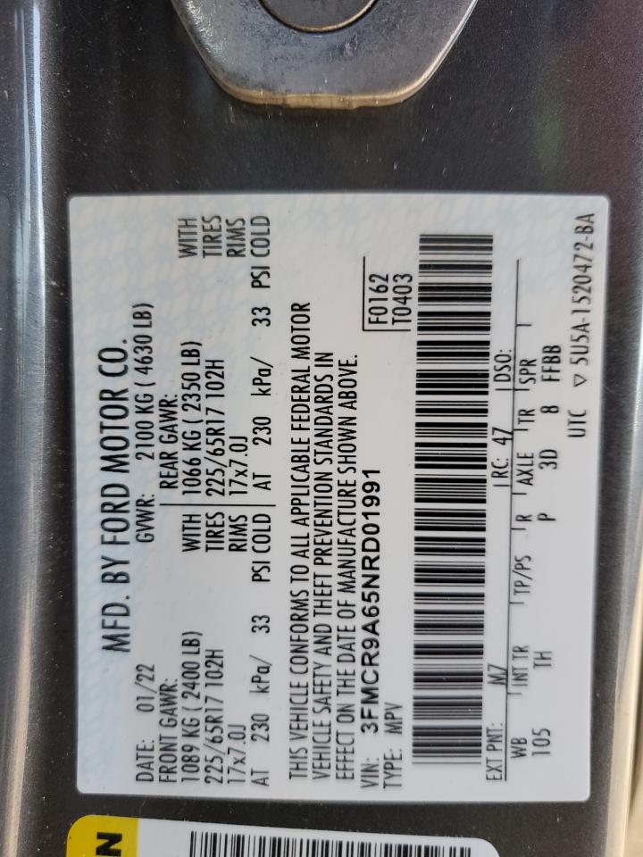 2022 Ford Bronco Sport VIN: 3FMCR9A65NRD01991 Lot: 92951225