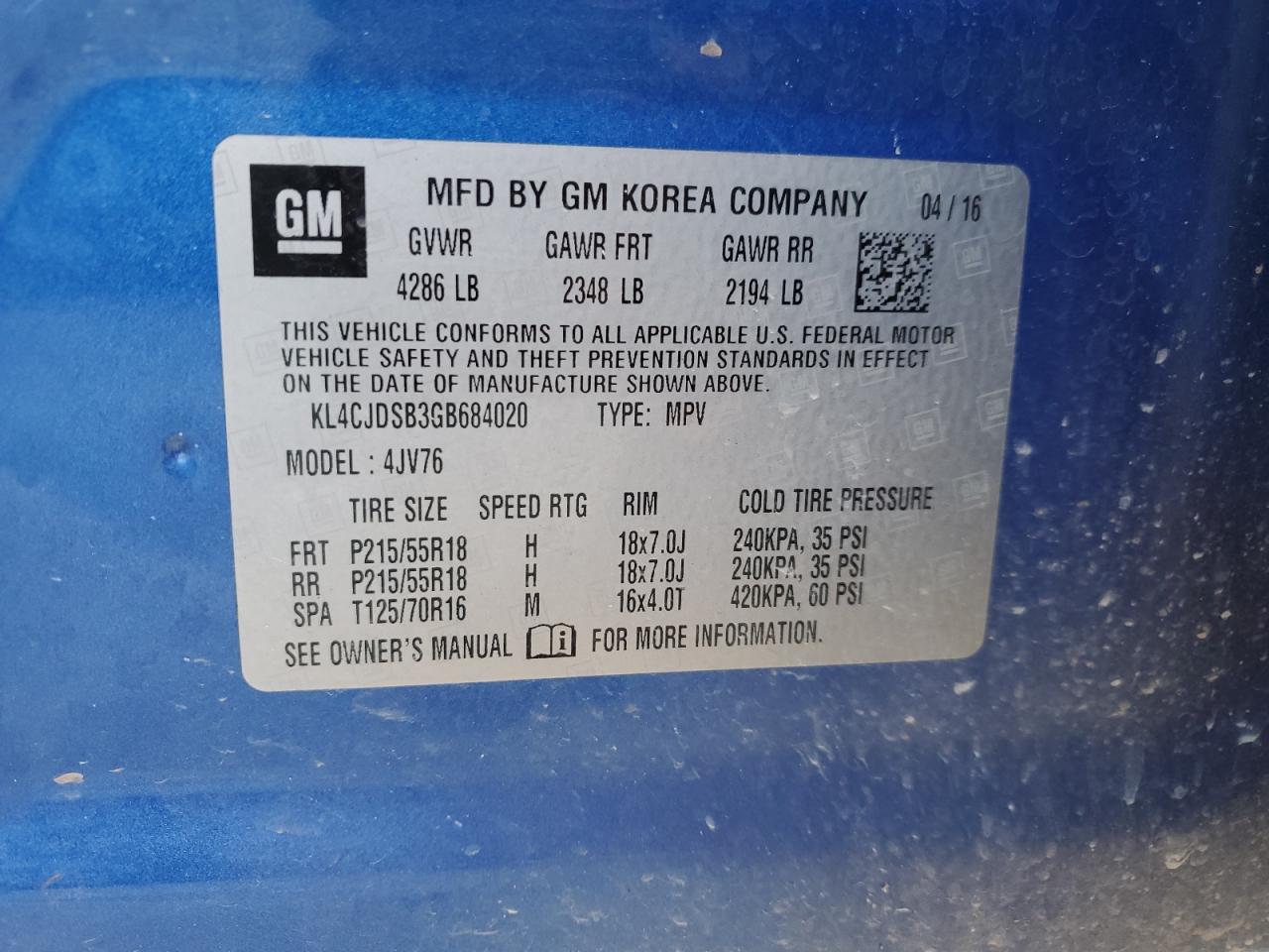 2016 Buick Encore Premium VIN: KL4CJDSB3GB684020 Lot: 91281395