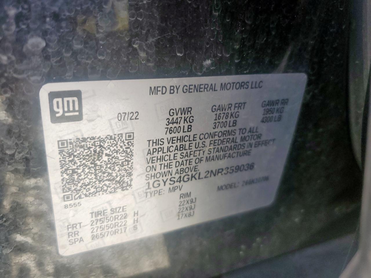 2022 Cadillac Escalade Sport Platinum VIN: 1GYS4GKL2NR359036 Lot: 93073465