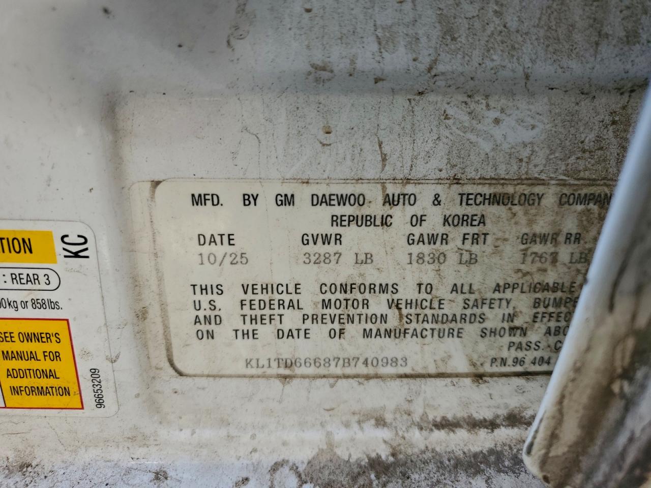 2007 Chevrolet Aveo Base VIN: KL1TD66687B740983 Lot: 94341995