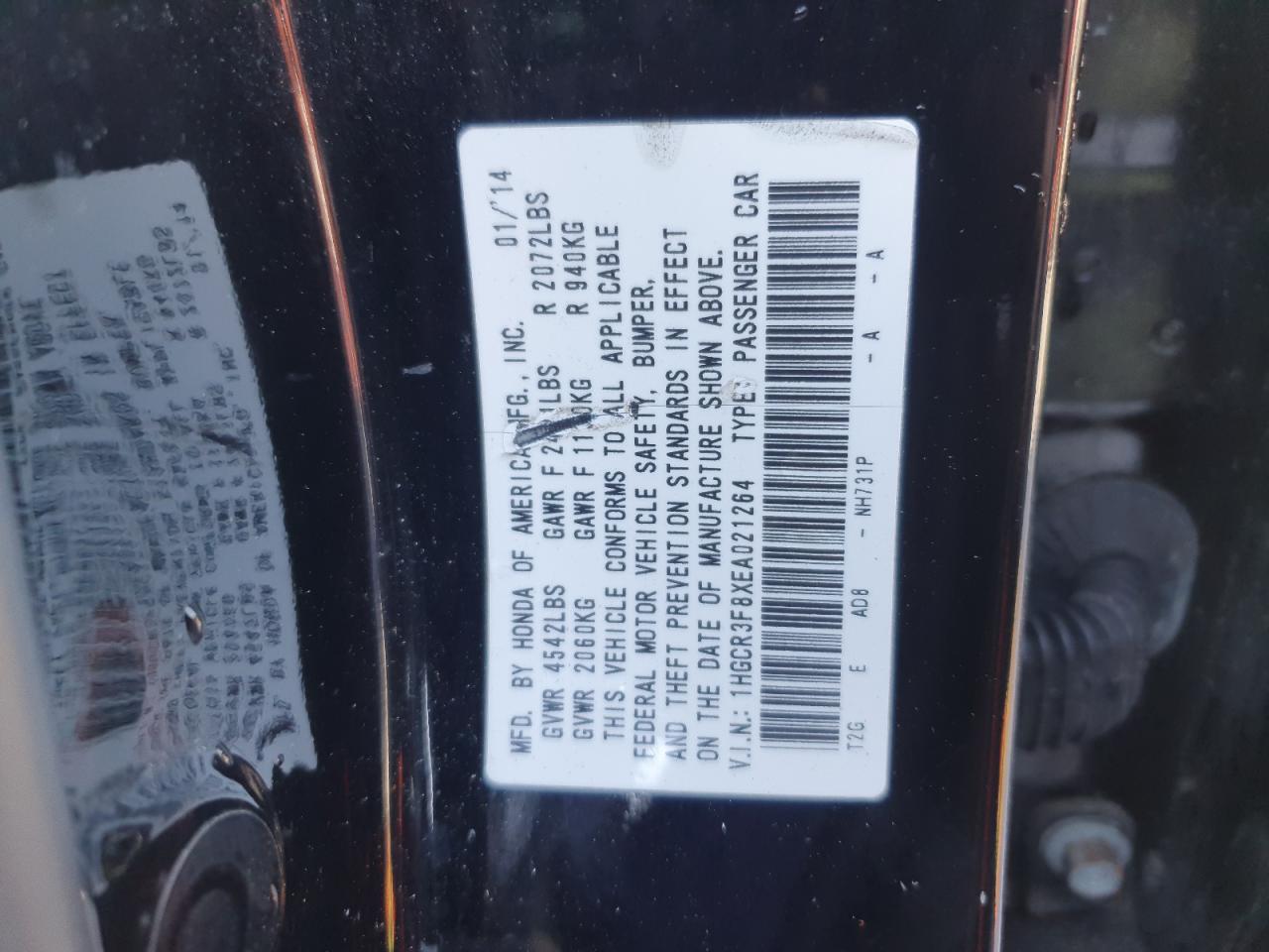 2014 Honda Accord Exl VIN: 1HGCR3F8XEA021264 Lot: 92364015