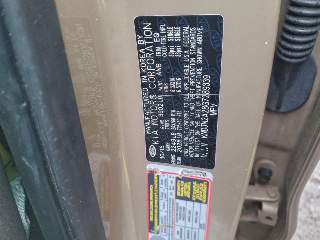 2016 Kia Soul VIN: KNDJN2A28G7289339 Lot: 94256185