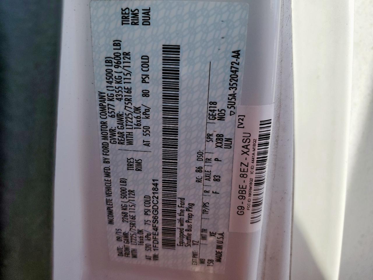 2016 Ford Econoline E450 Super Duty Cutaway Van VIN: 1FDFE4FS6GDC21841 Lot: 92642085