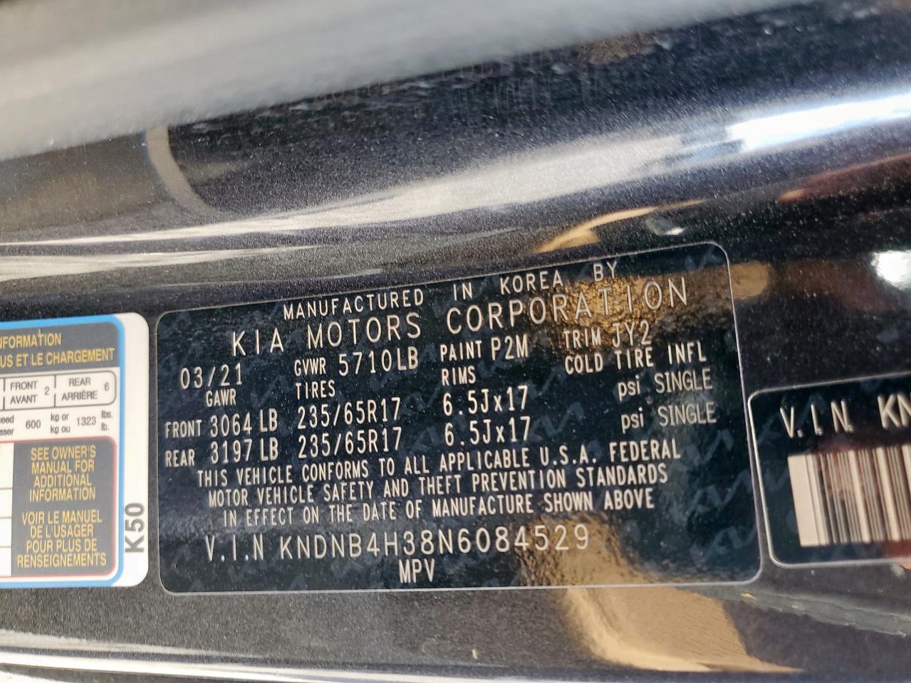 2022 Kia Carnival Lx VIN: KNDNB4H38N6084529 Lot: 92705125