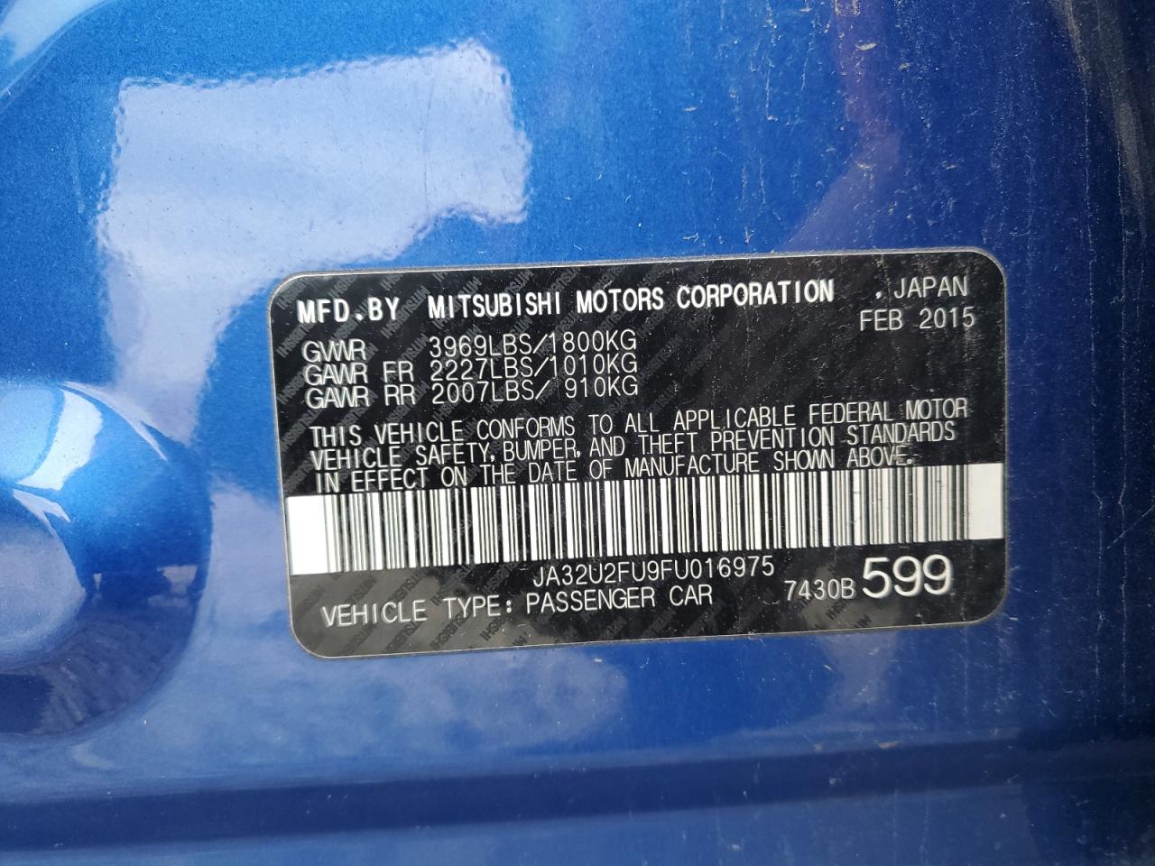 2015 Mitsubishi Lancer Es VIN: JA32U2FU9FU016975 Lot: 91070765