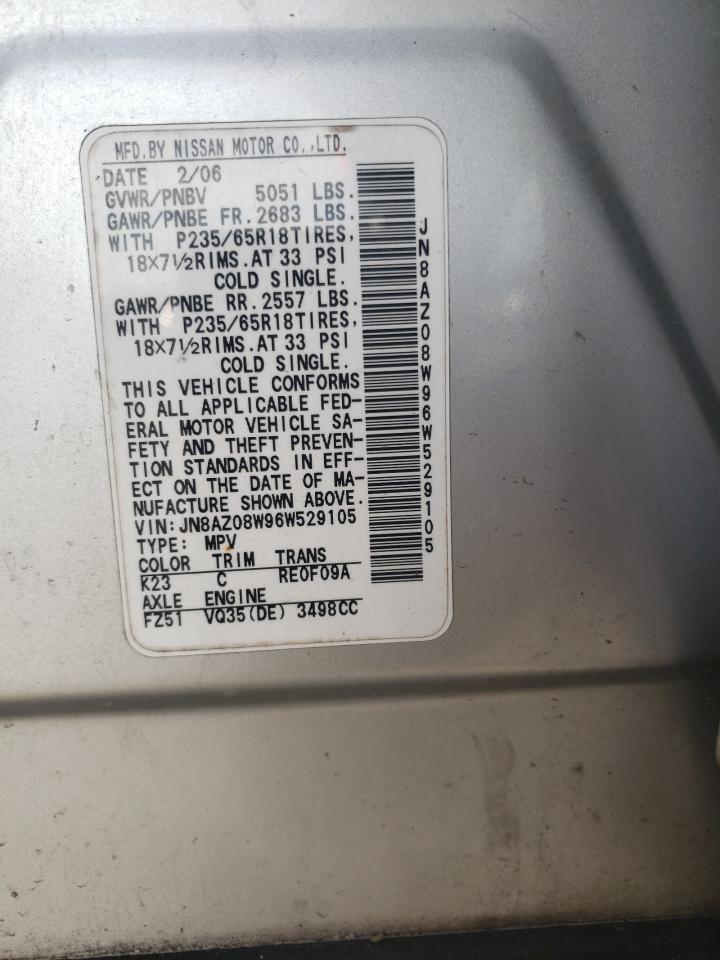 2006 Nissan Murano Sl VIN: JN8AZ08W96W529105 Lot: 90794345