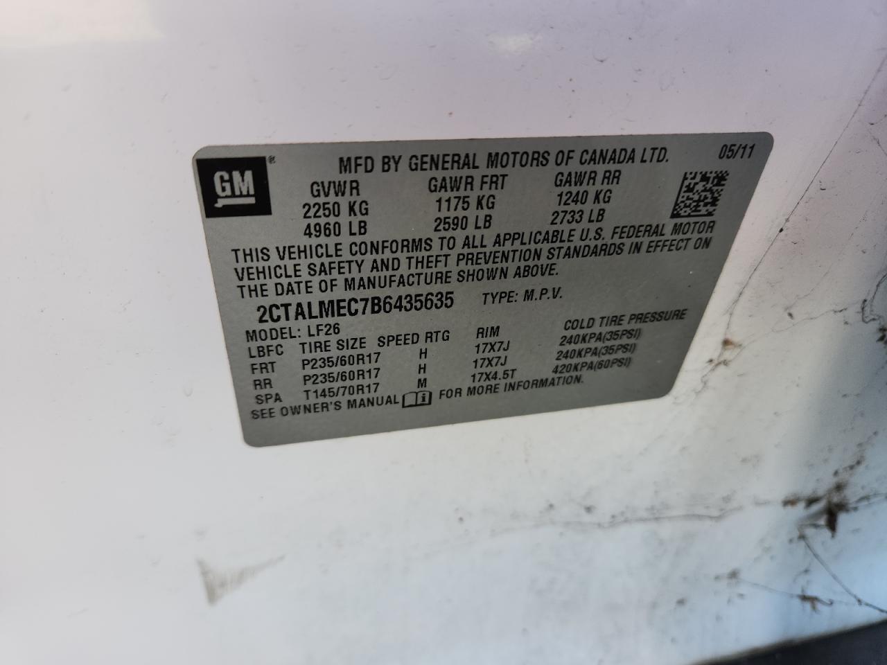 2011 GMC Terrain Sle VIN: 2CTALMEC7B6435635 Lot: 91557605