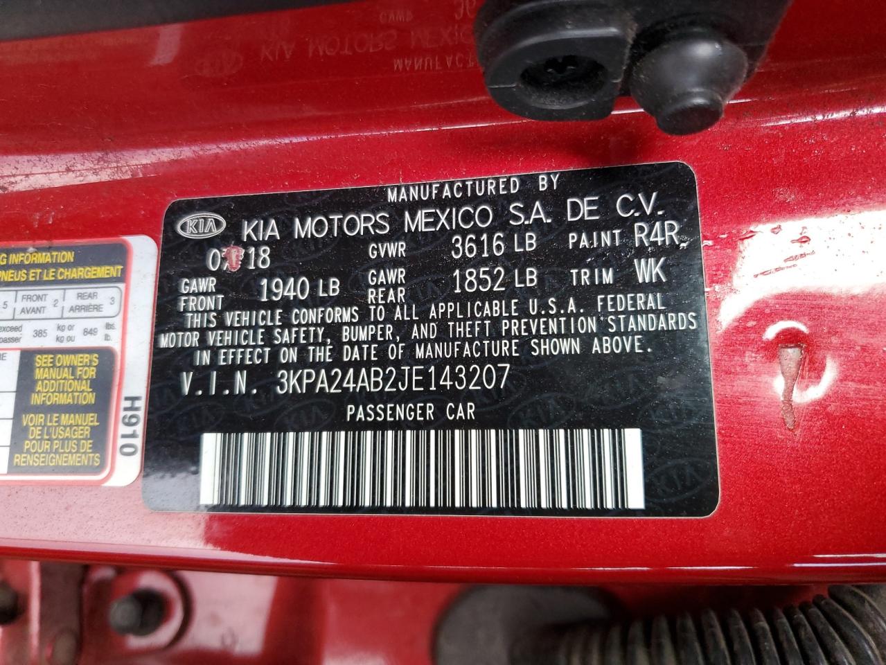 2018 Kia Rio Lx VIN: 3KPA24AB2JE143207 Lot: 91483945