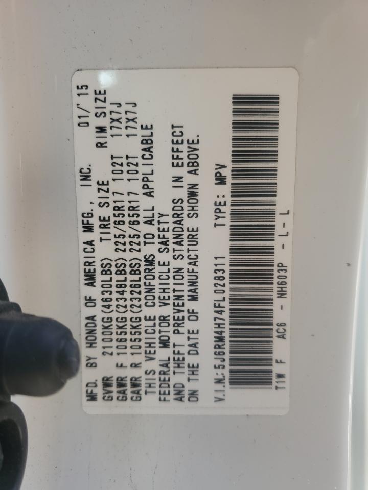 2015 Honda Cr-V Exl VIN: 5J6RM4H74FL028311 Lot: 92688755