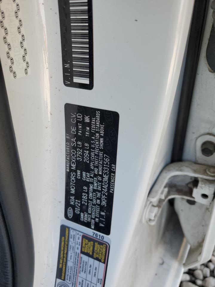 2021 Kia Forte Fe VIN: 3KPF24AD3ME331567 Lot: 92427435