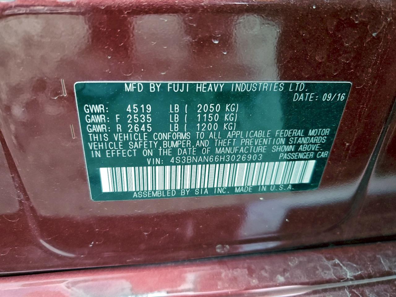 2017 Subaru Legacy 2.5I Limited VIN: 4S3BNAN66H3026903 Lot: 92827545