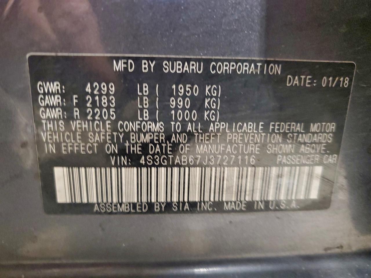 2018 Subaru Impreza Premium VIN: 4S3GTAB67J3727116 Lot: 93144185