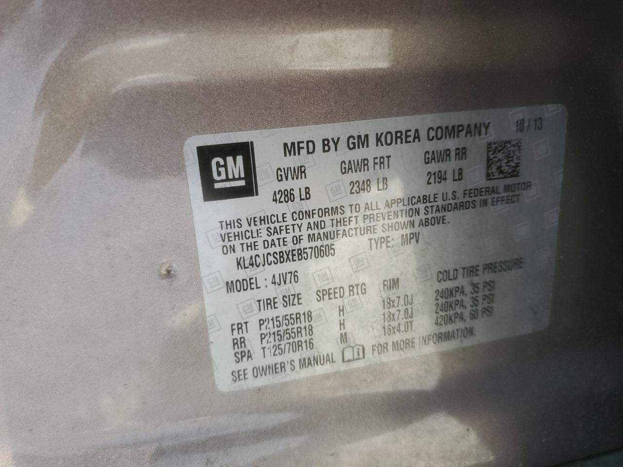 2014 Buick Encore VIN: KL4CJCSBXEB570605 Lot: 91669195