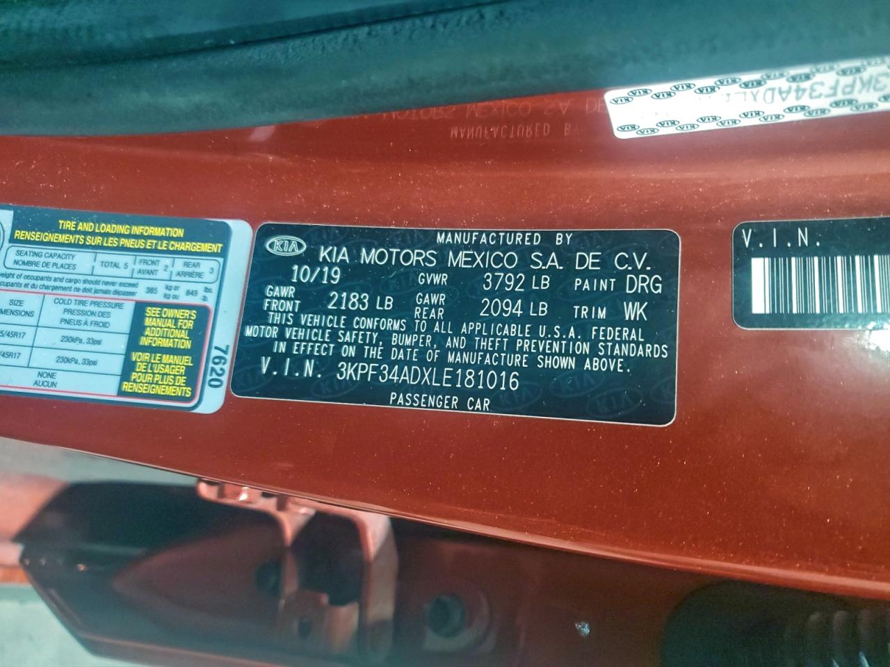 2020 Kia Forte Gt Line VIN: 3KPF34ADXLE181016 Lot: 94360155