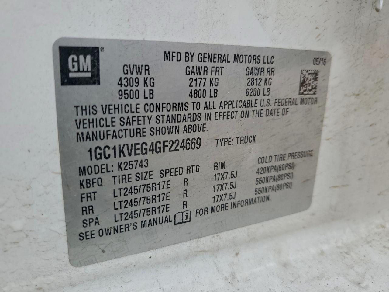 2016 Chevrolet Silverado K2500 Heavy Duty Lt VIN: 1GC1KVEG4GF224669 Lot: 93247135