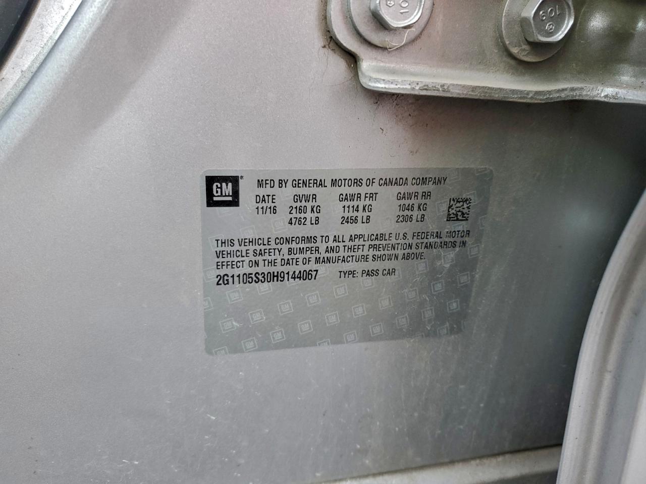 2017 Chevrolet Impala Lt VIN: 2G1105S30H9144067 Lot: 94509215