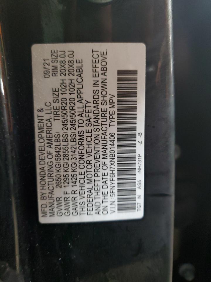 2022 Honda Pilot Black VIN: 5FNYF6H7XNB014406 Lot: 92056885