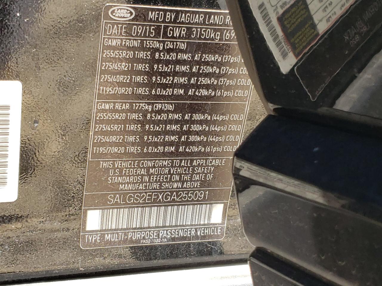 2016 Land Rover Range Rover Supercharged VIN: SALGS2EFXGA255091 Lot: 91381055