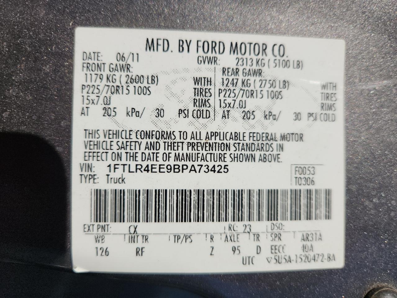 2011 Ford Ranger Super Cab VIN: 1FTLR4EE9BPA73425 Lot: 93470915