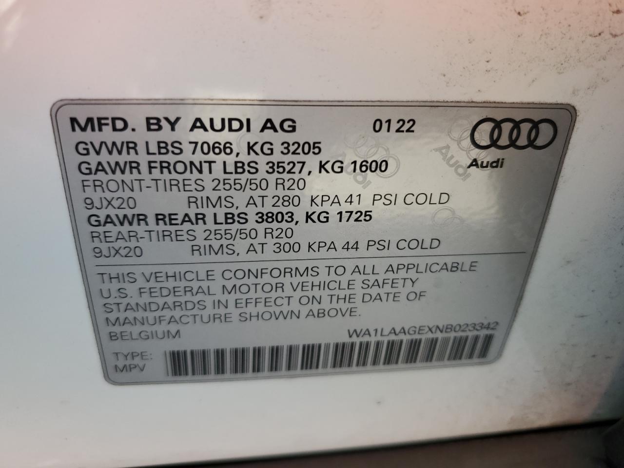 2022 Audi E-Tron Premium Plus VIN: WA1LAAGEXNB023342 Lot: 91561685