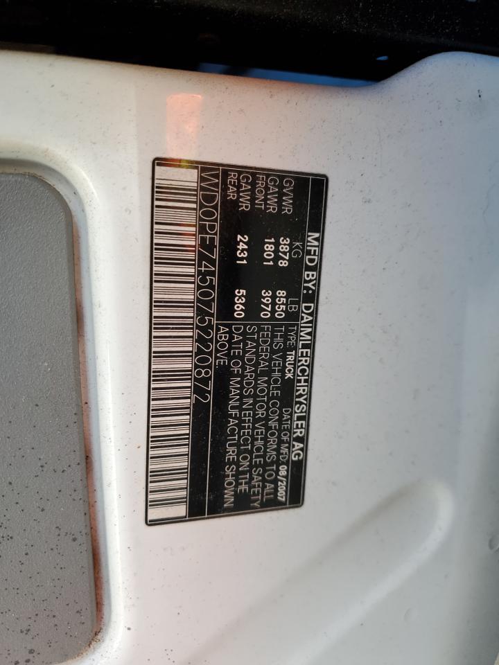 2007 Dodge Sprinter 2500 Delivery Van VIN: WD0PE745075220872 Lot: 91772165