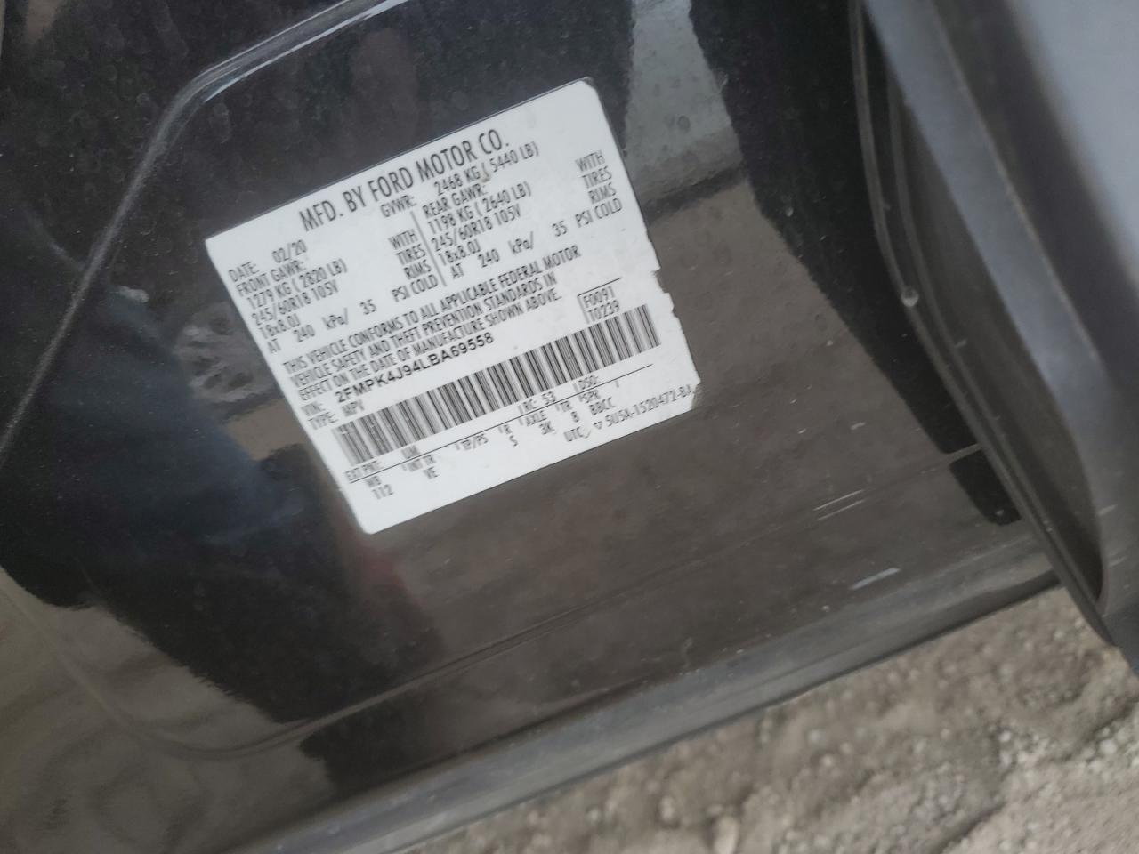 2020 Ford Edge Sel VIN: 2FMPK4J94LBA69558 Lot: 93071205