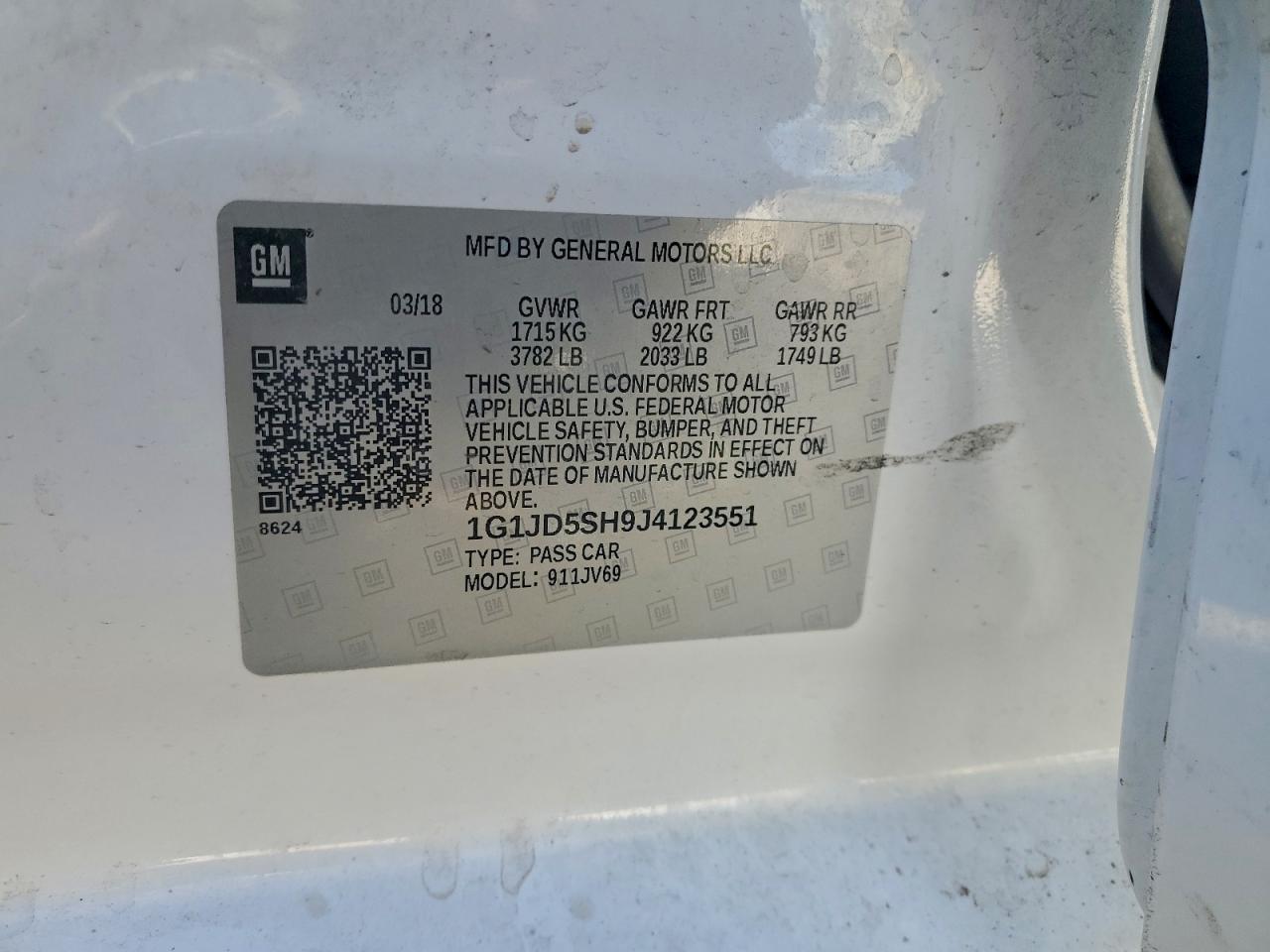 2018 Chevrolet Sonic Lt VIN: 1G1JD5SH9J4123551 Lot: 94165625