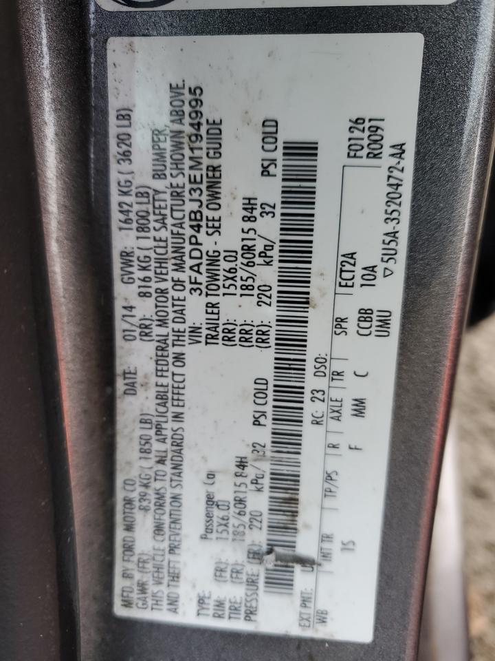 2014 Ford Fiesta Se VIN: 3FADP4BJ3EM194995 Lot: 92263385