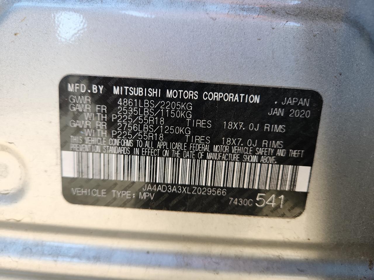 2020 Mitsubishi Outlander Se VIN: JA4AD3A3XLZ029566 Lot: 91072725