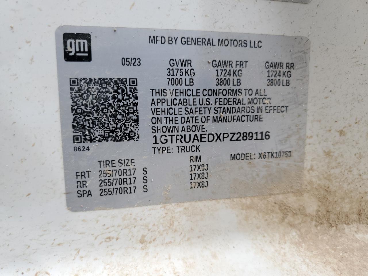 2023 GMC Sierra K1500 VIN: 1GTRUAEDXPZ289116 Lot: 93461115