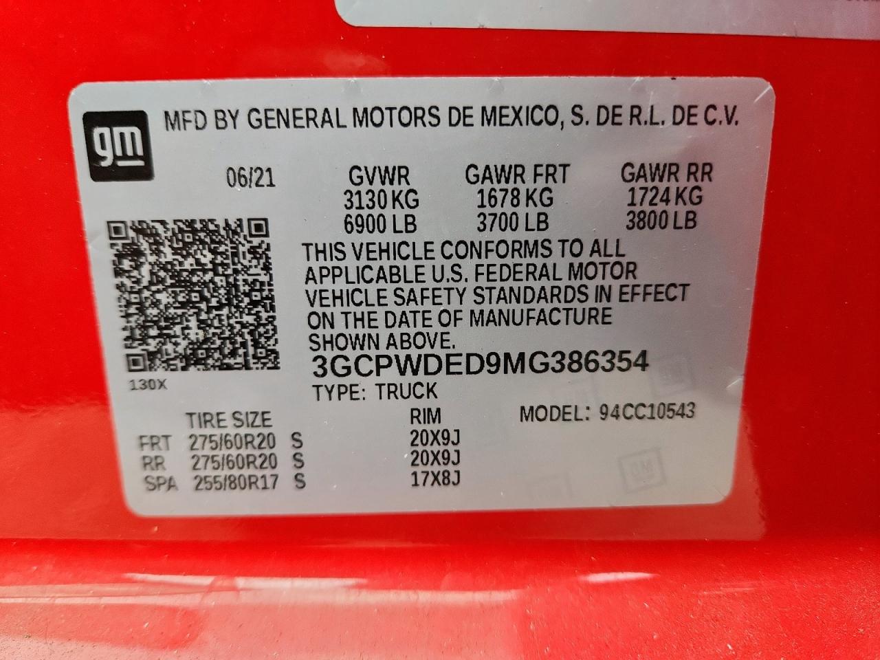 2021 Chevrolet Silverado C1500 Rst VIN: 3GCPWDED9MG386354 Lot: 93199785