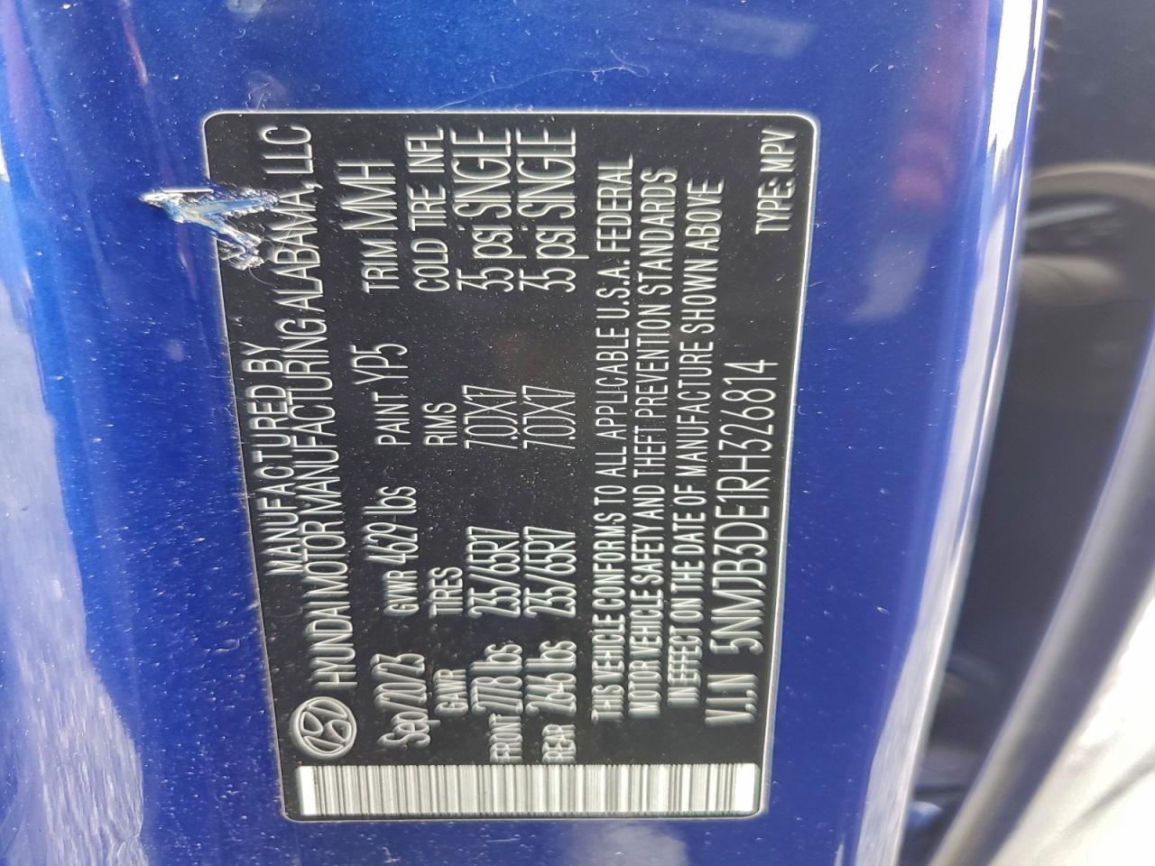 2024 Hyundai Tucson Sel VIN: 5NMJB3DE1RH326814 Lot: 94680375