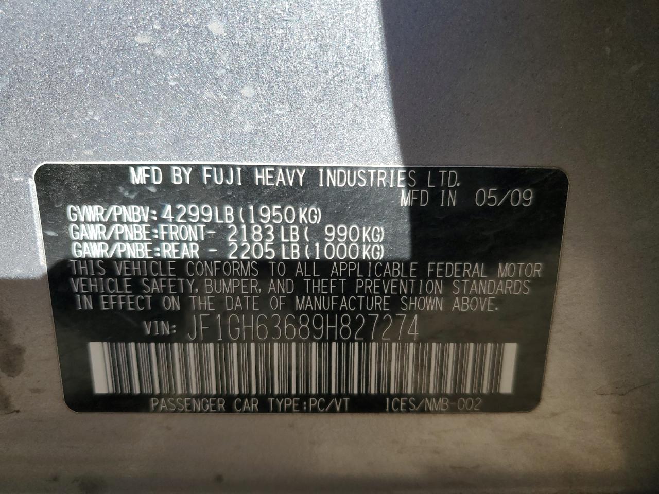 2009 Subaru Impreza Outback Sport VIN: JF1GH63689H827274 Lot: 92255095