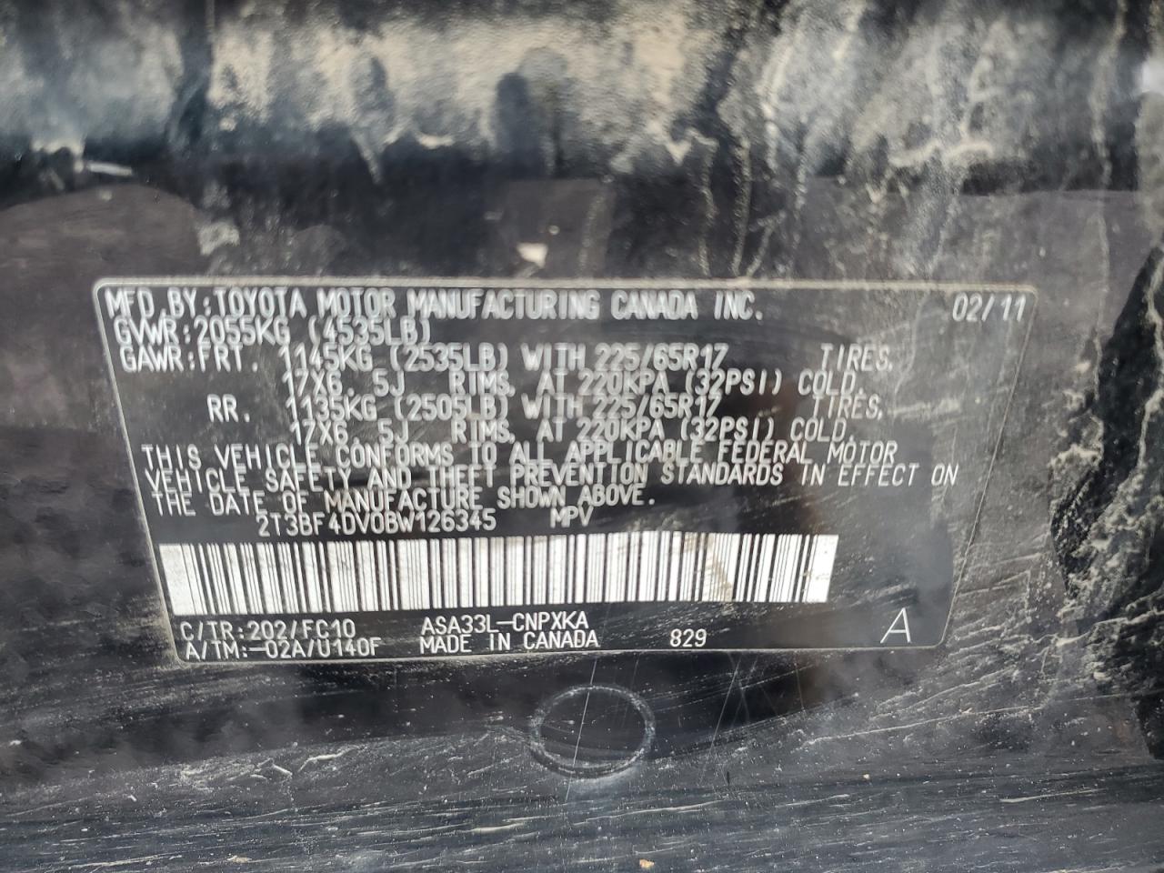 2011 Toyota Rav4 VIN: 2T3BF4DV0BW126345 Lot: 91965645