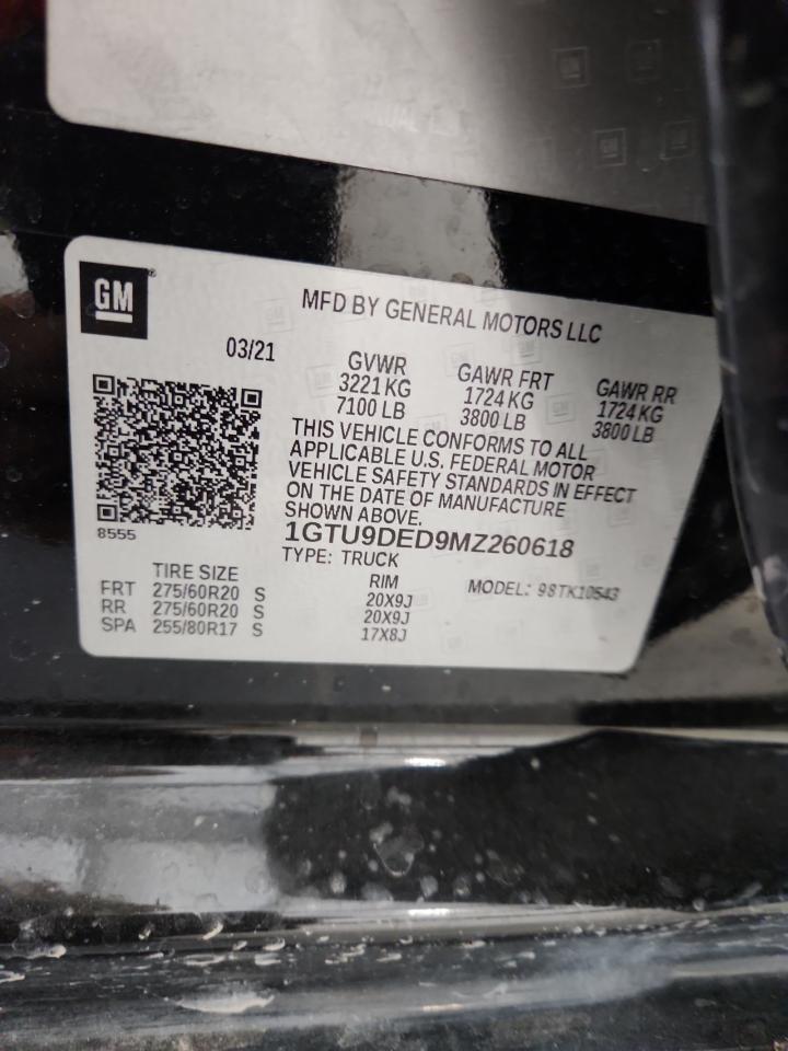 2021 GMC Sierra K1500 Slt VIN: 1GTU9DED9MZ260618 Lot: 92871825