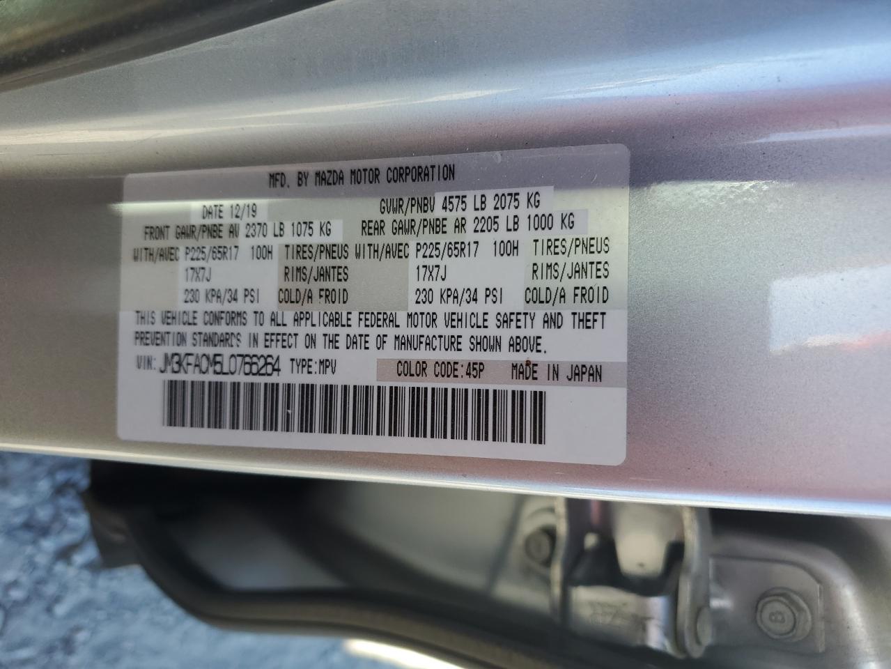 2020 Mazda Cx-5 Touring VIN: JM3KFACM5L0766264 Lot: 93043805