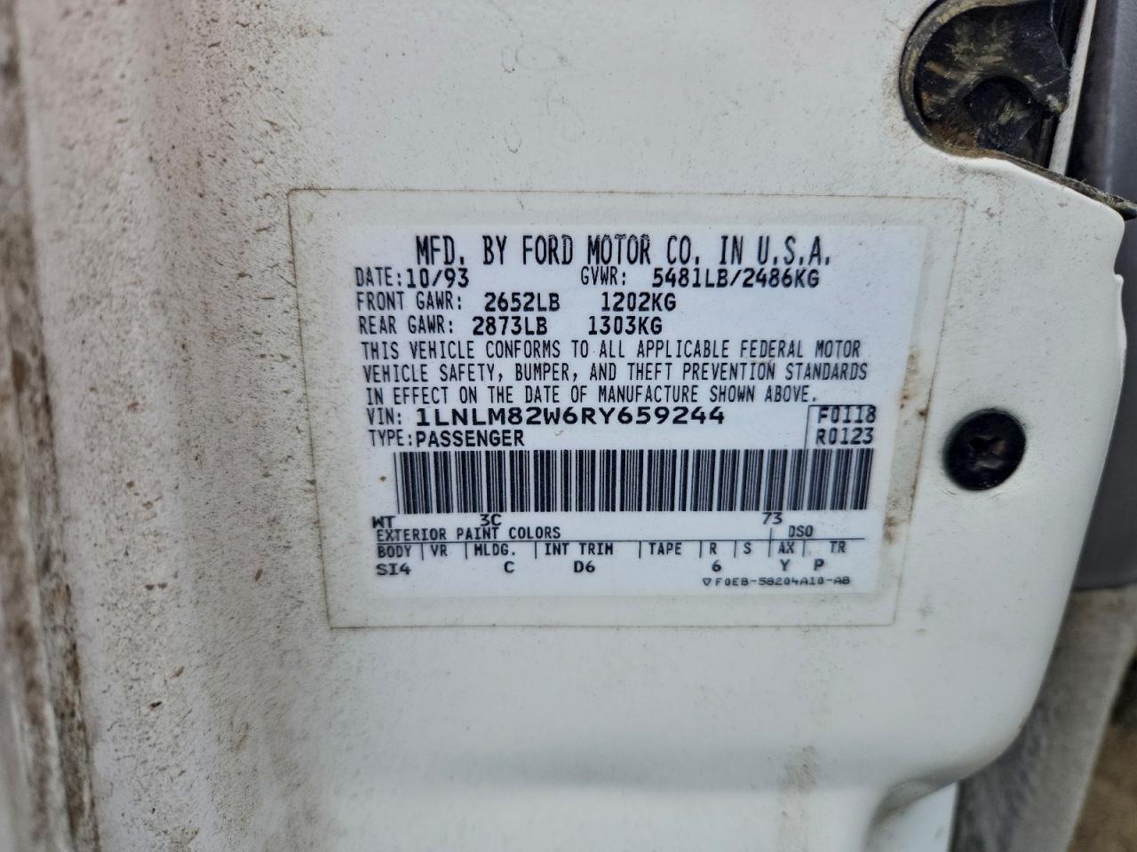 1994 Lincoln Town Car Signature VIN: 1LNLM82W6RY659244 Lot: 92612095