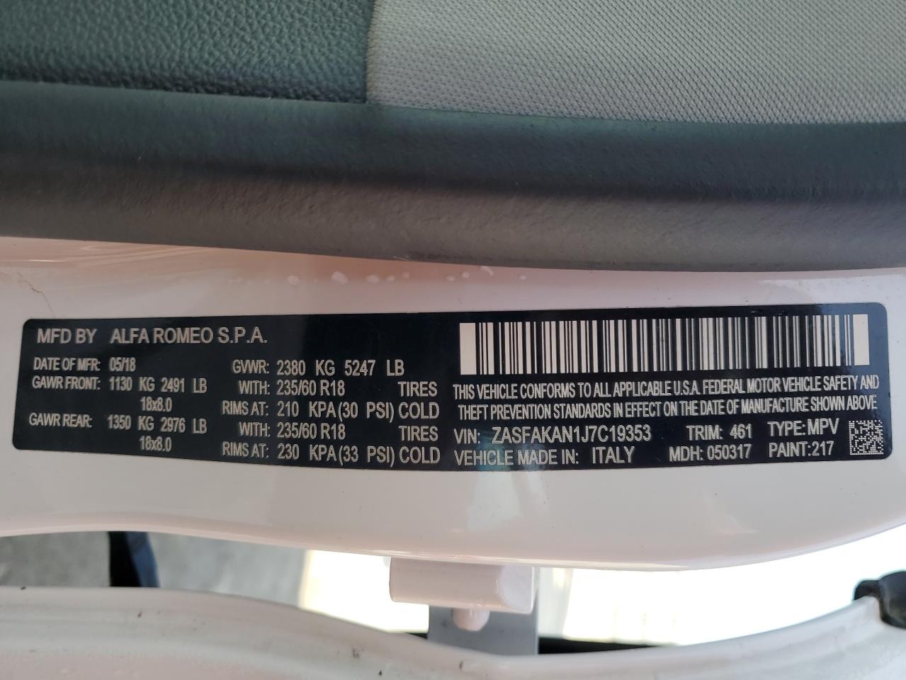 2018 Alfa Romeo Stelvio VIN: ZASFAKAN1J7C19353 Lot: 91092835