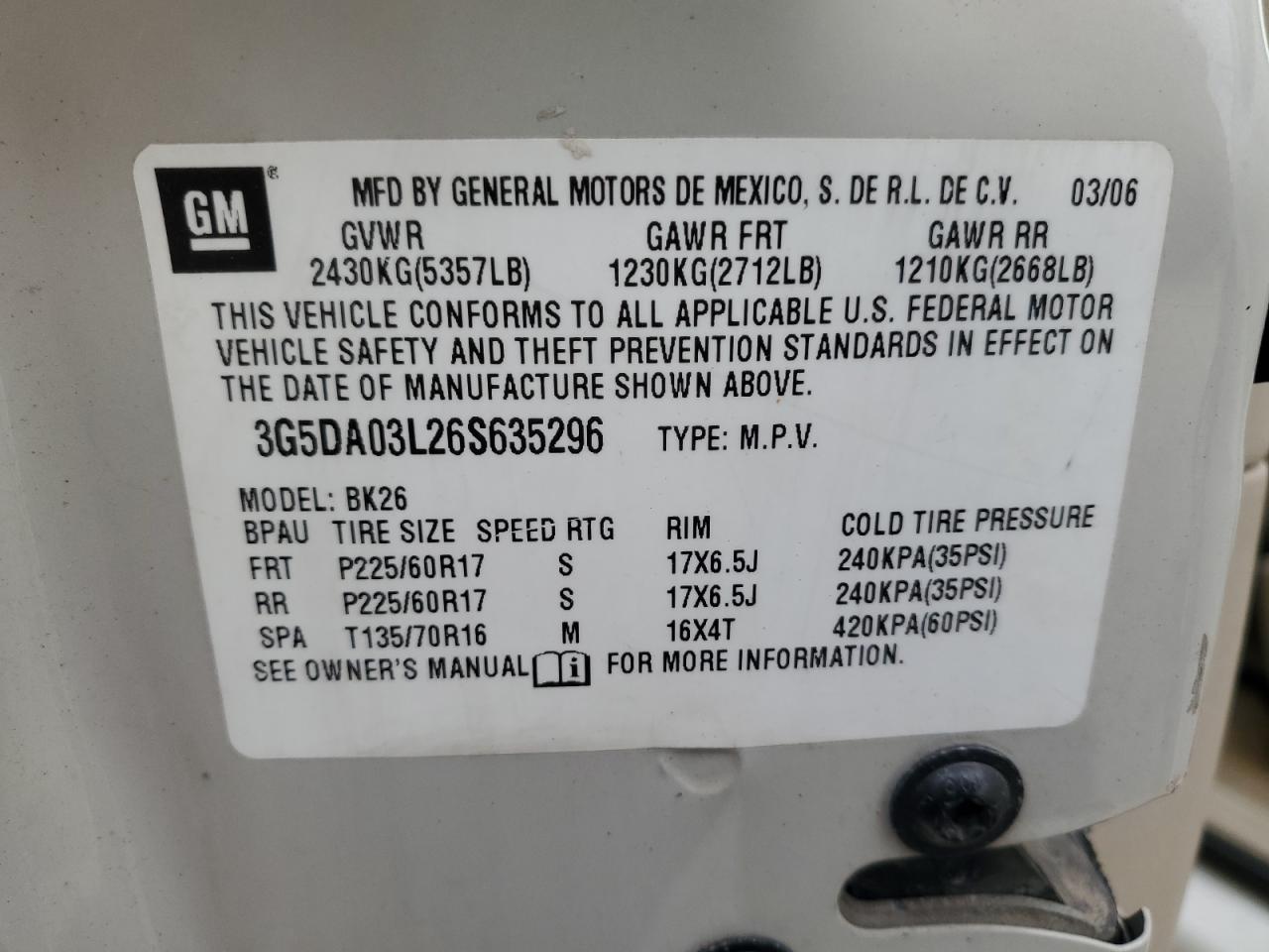 2006 Buick Rendezvous Cx VIN: 3G5DA03L26S635296 Lot: 92637485