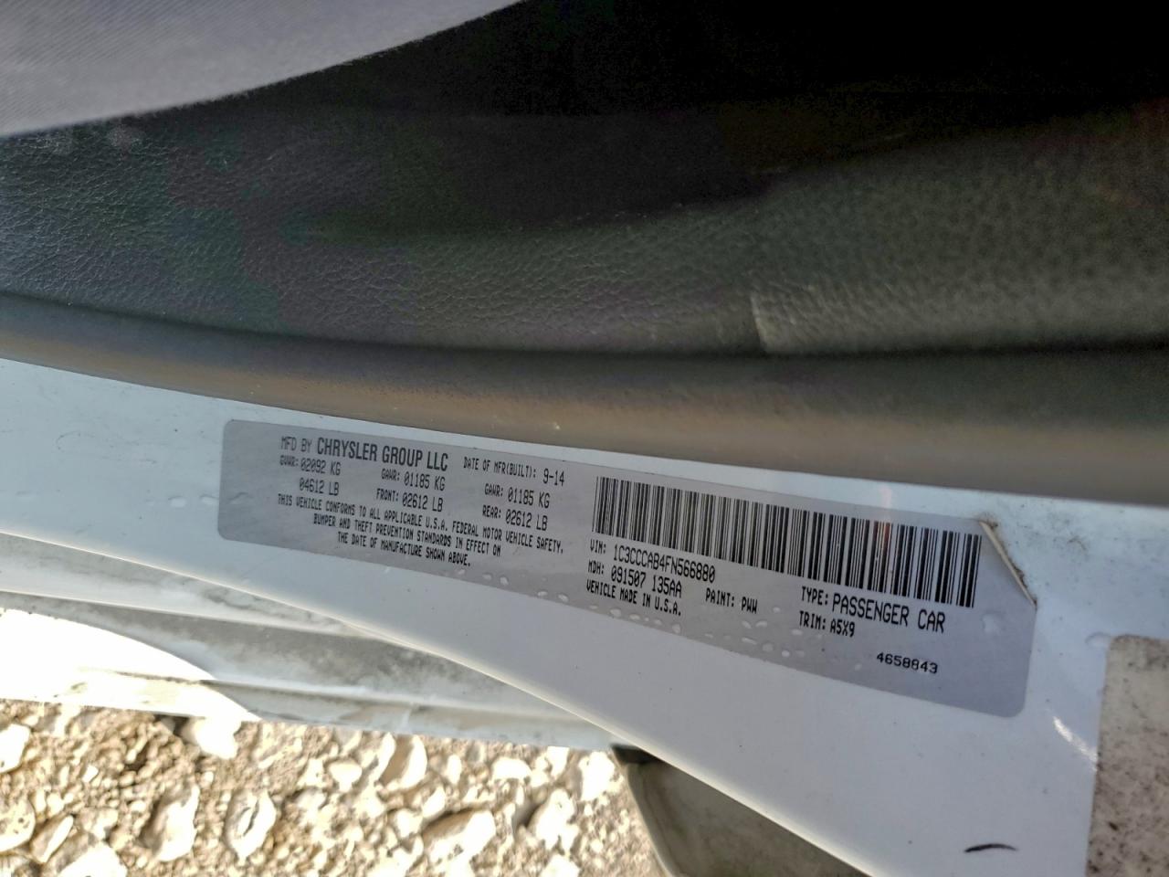 2015 Chrysler 200 Limited VIN: 1C3CCCAB4FN566880 Lot: 93704065