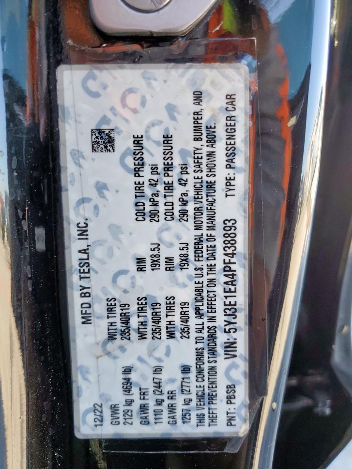2023 Tesla Model 3 VIN: 5YJ3E1EA4PF438893 Lot: 90943425