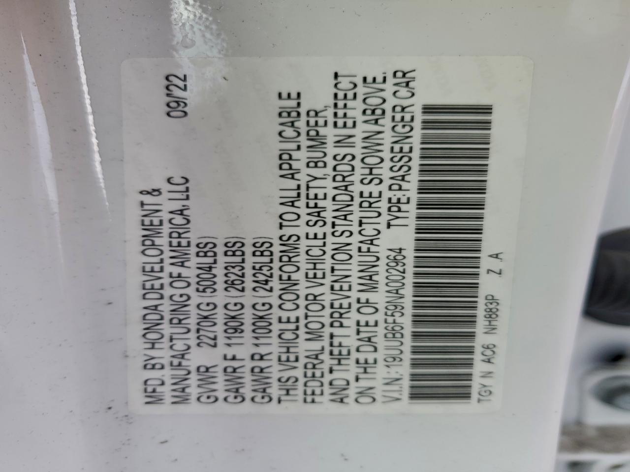 2022 Acura Tlx Tech A VIN: 19UUB6F59NA002964 Lot: 93542825