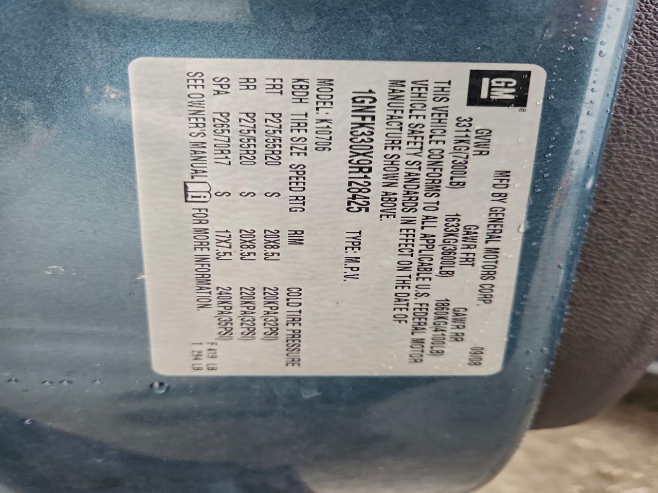 2009 Chevrolet Tahoe K1500 Ltz VIN: 1GNFK330X9R128425 Lot: 91713515