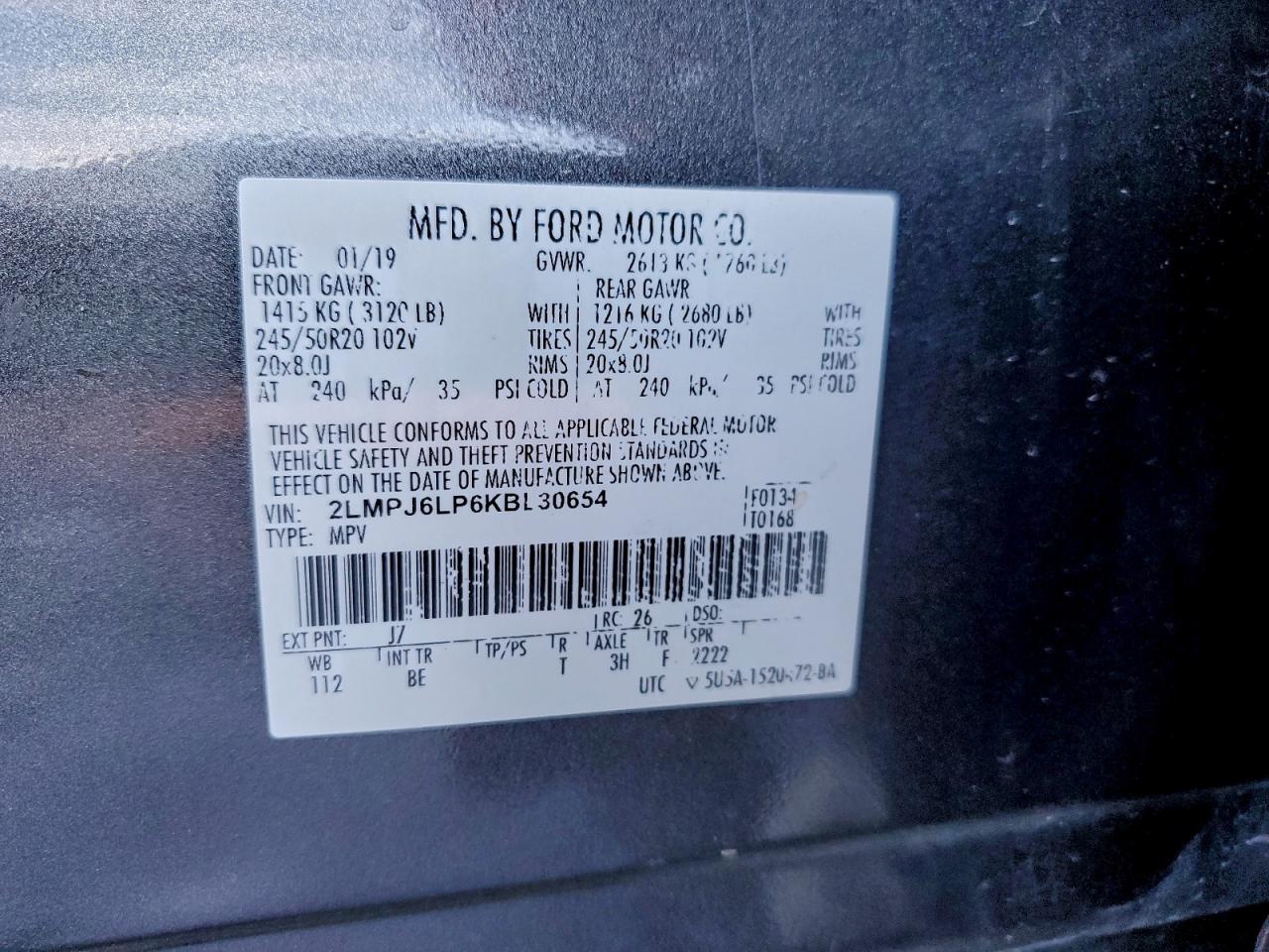 2019 Lincoln Nautilus Reserve VIN: 2LMPJ6LP6KBL30654 Lot: 94373315