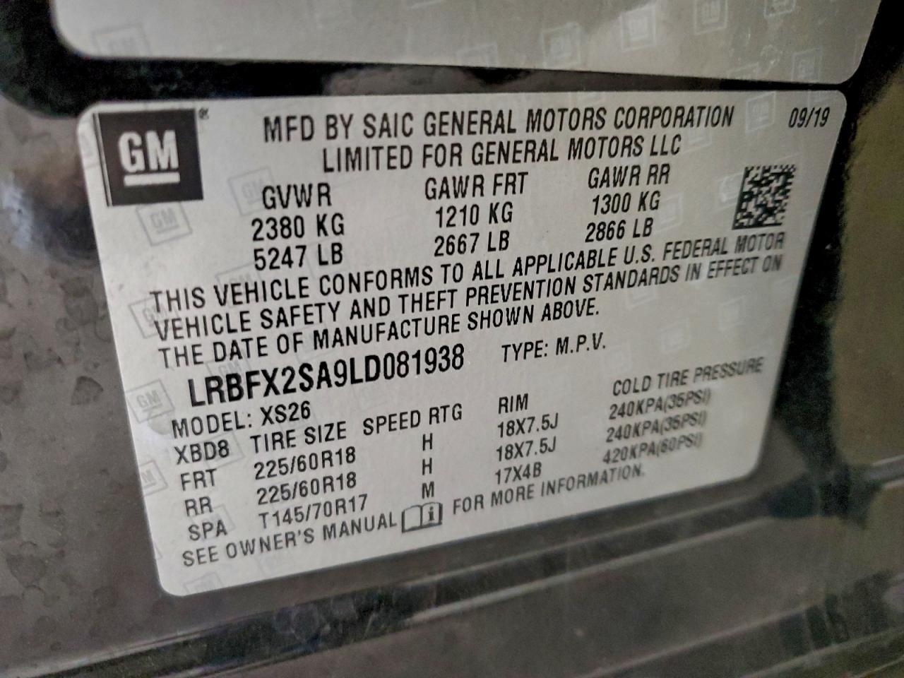 2020 Buick Envision Essence VIN: LRBFX2SA9LD081938 Lot: 93647575