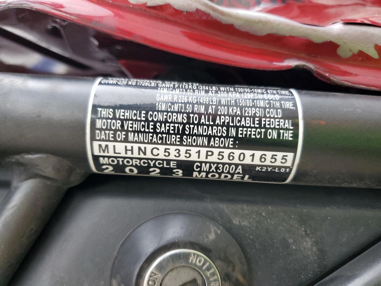 2023 Honda Cmx300 A VIN: MLHNC5351P5601655 Lot: 92572395