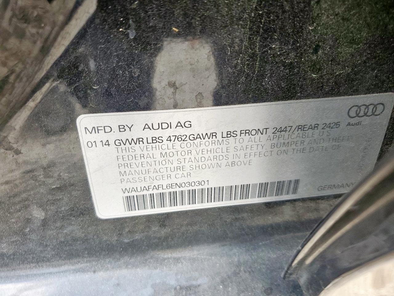 2014 Audi A4 Premium VIN: WAUAFAFL6EN030301 Lot: 93532885