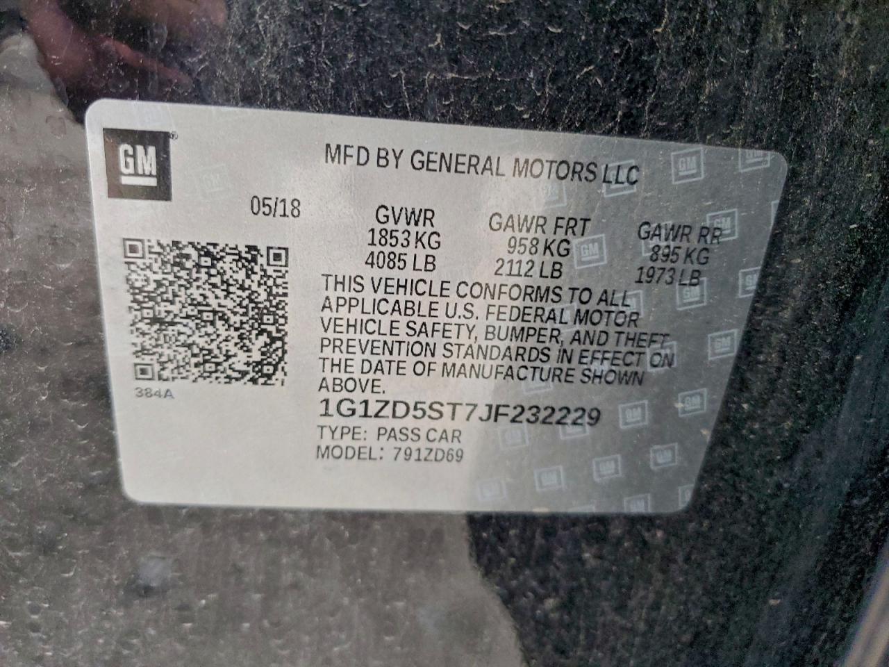 2018 Chevrolet Malibu Lt VIN: 1G1ZD5ST7JF232229 Lot: 94335965