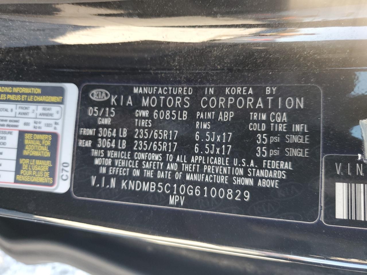 2016 Kia Sedona Lx VIN: KNDMB5C10G6100829 Lot: 92404455