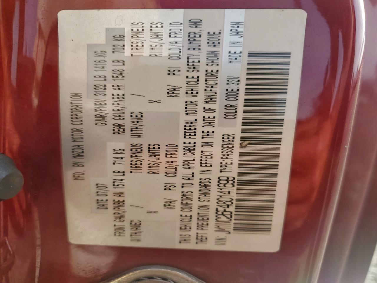 2008 Mazda Mx-5 Miata VIN: JM1NC26F480141699 Lot: 94138195